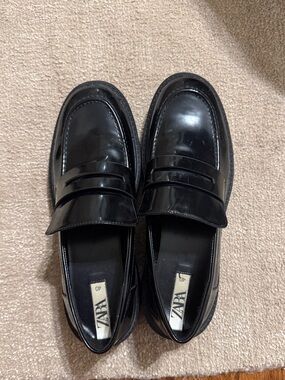 Zara Glossy Black chunky Penny Loafers